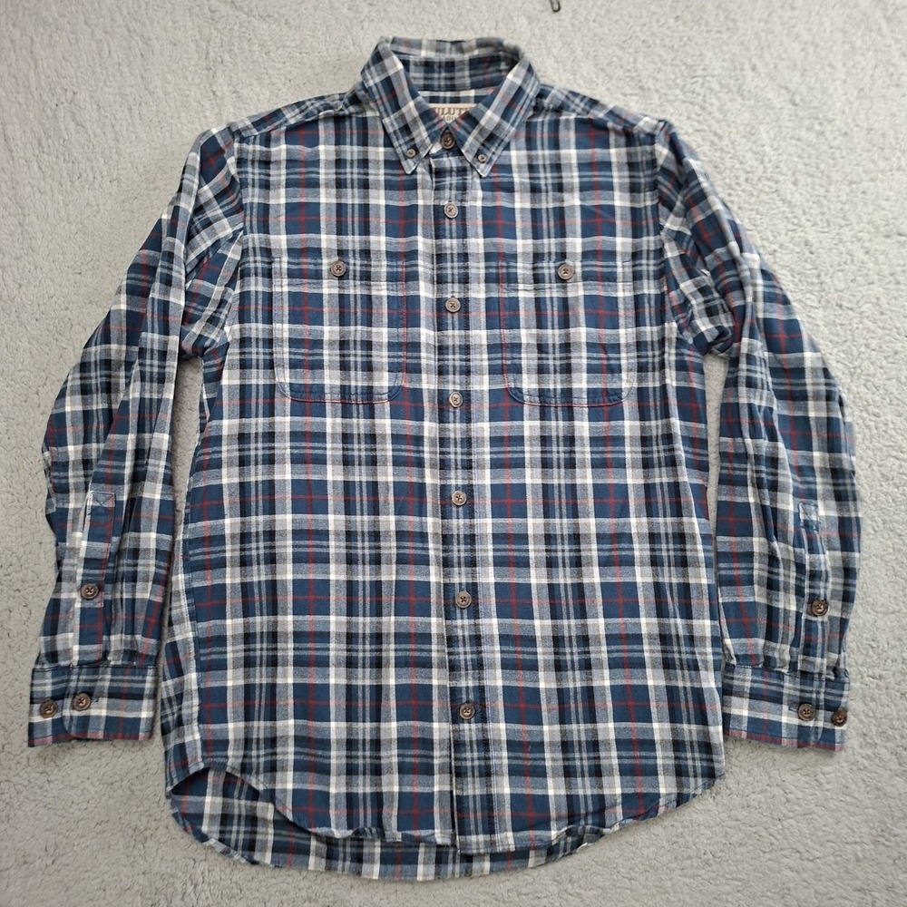 Duluth Trading Co Free Swingin' Flannel Shirt Mens M Blue Plaid Trim Fit Classic
